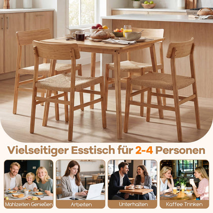 Table de salle à manger carrée en bambou 70x70 cm pour 2 à 4 personnes