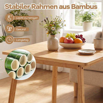 Table de salle à manger carrée en bambou 70x70 cm pour 2 à 4 personnes