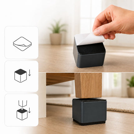 Square Block Furniture Risers Set of 4, Carbon Steel, 500 kg, Black