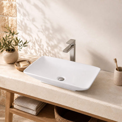 Quadratisches Keramik-Aufsatzwaschbecken, 59 x 37 cm, Weiß