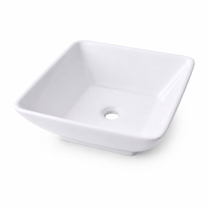 Lavabo carré en céramique, 41,5 cm, sans trou pour robinetterie