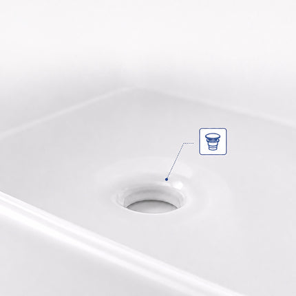 Lavabo carré en céramique, 41,5 cm, sans trou pour robinetterie