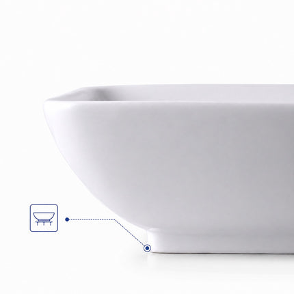 Lavabo carré en céramique, 41,5 cm, sans trou pour robinetterie