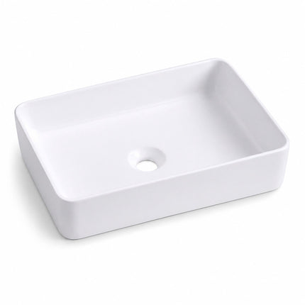 Lavabo carré en céramique, 50 x 35 x 11 cm, blanc