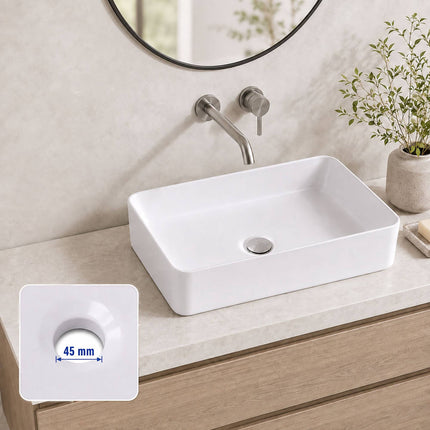 Lavabo carré en céramique, 50 x 35 x 11 cm, blanc