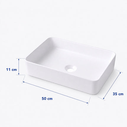 Lavabo carré en céramique, 50 x 35 x 11 cm, blanc