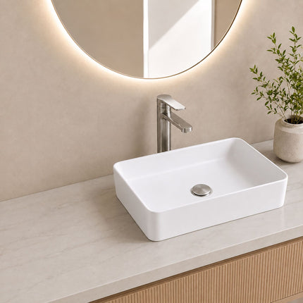 Lavabo carré en céramique, 50 x 35 x 11 cm, blanc