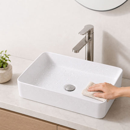 Lavabo carré en céramique, 50 x 35 x 11 cm, blanc