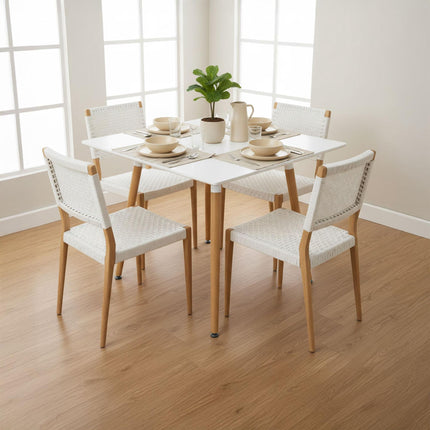 Table de salle à manger carrée, pieds en bambou, 4 couverts