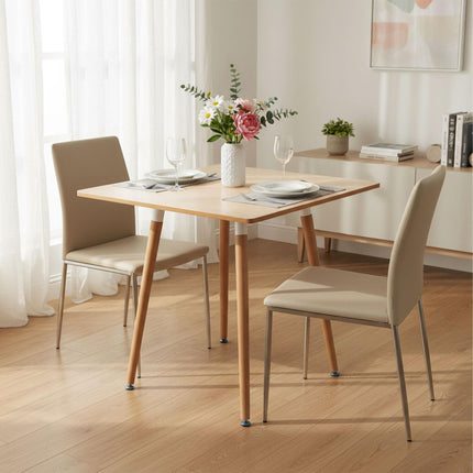 Table de salle à manger carrée, pieds en bambou, 4 couverts