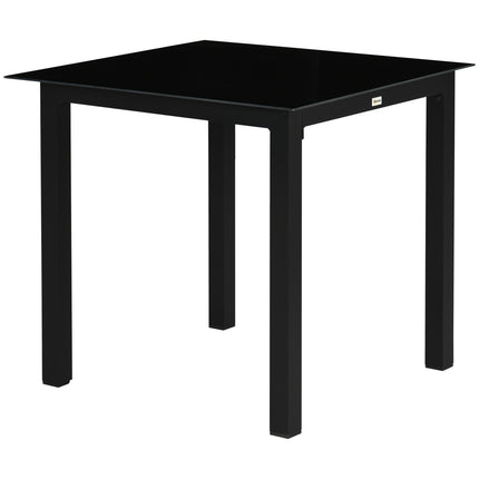 Table De Jardin Carrée 4 Personnes Table De Patio Plateau En Verre Trempé Aluminium Noir 80X80X74Cm