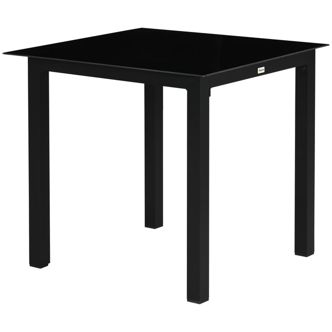 Table De Jardin Carrée 4 Personnes Table De Patio Plateau En Verre Trempé Aluminium Noir 80X80X74Cm