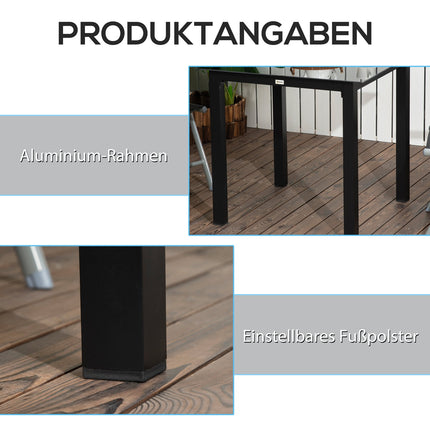 Table De Jardin Carrée 4 Personnes Table De Patio Plateau En Verre Trempé Aluminium Noir 80X80X74Cm