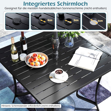 Quadratischer Metall-Terrassentisch mit Schirmloch, Schwarz, 91 cm