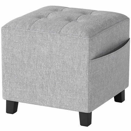 Pouf carré ottoman avec poche latérale, gris clair