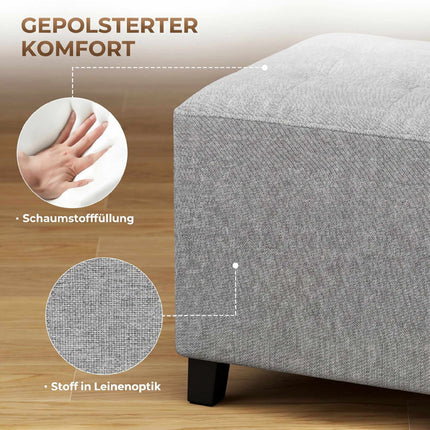 Pouf carré ottoman avec poche latérale, gris clair