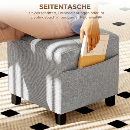 Pouf carré ottoman avec poche latérale, gris clair