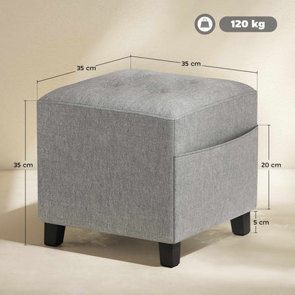 Pouf carré ottoman avec poche latérale, gris clair