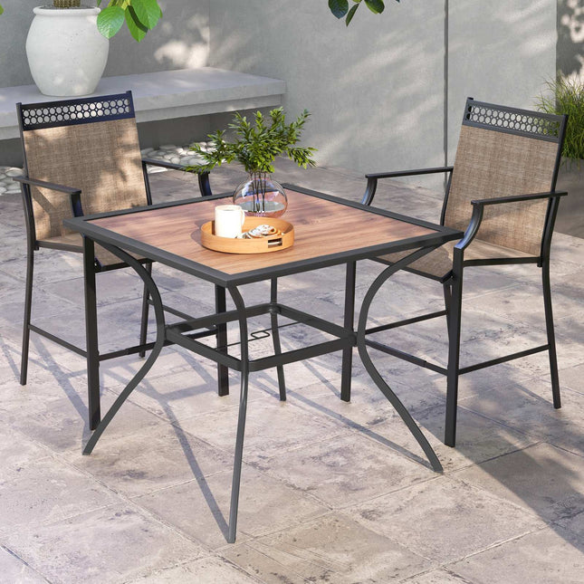Quadratischer Terrassen-Esstisch, Braun & Schwarz, Metallrahmen