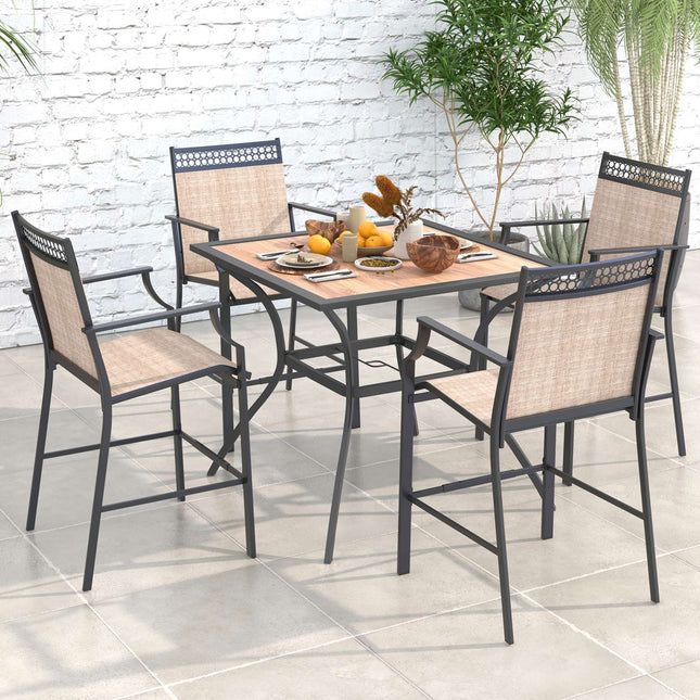 Quadratischer Terrassen-Esstisch, Braun & Schwarz, Metallrahmen