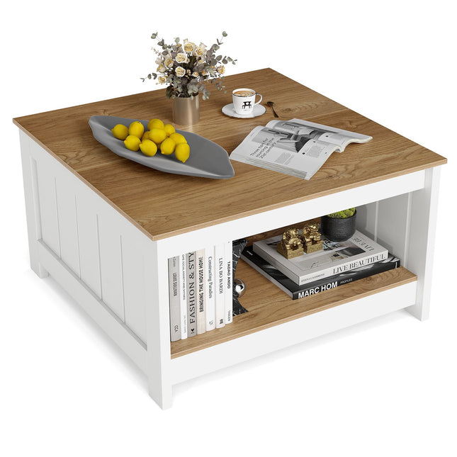 Table basse carrée en bois avec rangement - Style rustique