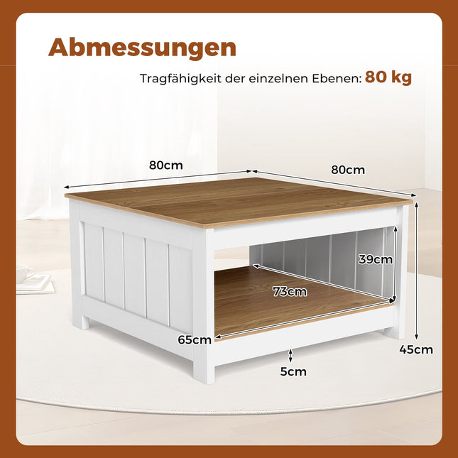 Table basse carrée en bois avec rangement - Style rustique