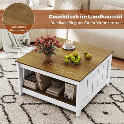 Table basse carrée en bois avec rangement - Style rustique