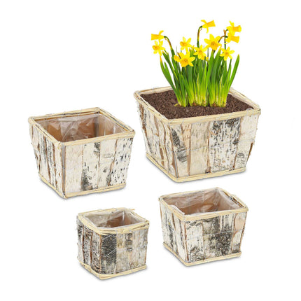 Pot de fleurs carré Bouleau Lot de 4