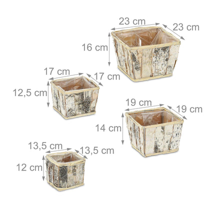 Pot de fleurs carré Bouleau Lot de 4