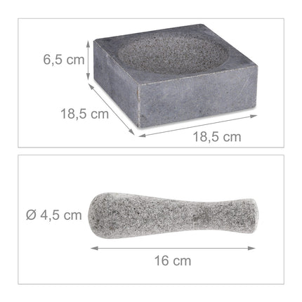 Quadratischer Mörser mit Stößel aus Granit