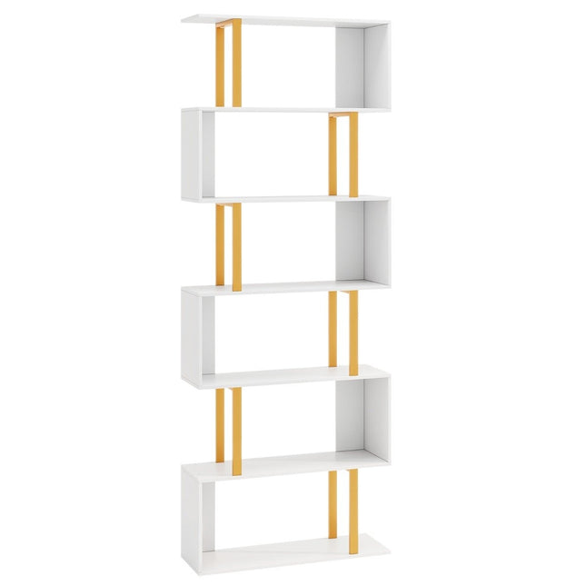 Bibliothèque en forme de S avec étagère sur pied à 6 niveaux, séparateur de pièce, étagère de rangement 70 x 24 x 189 cm