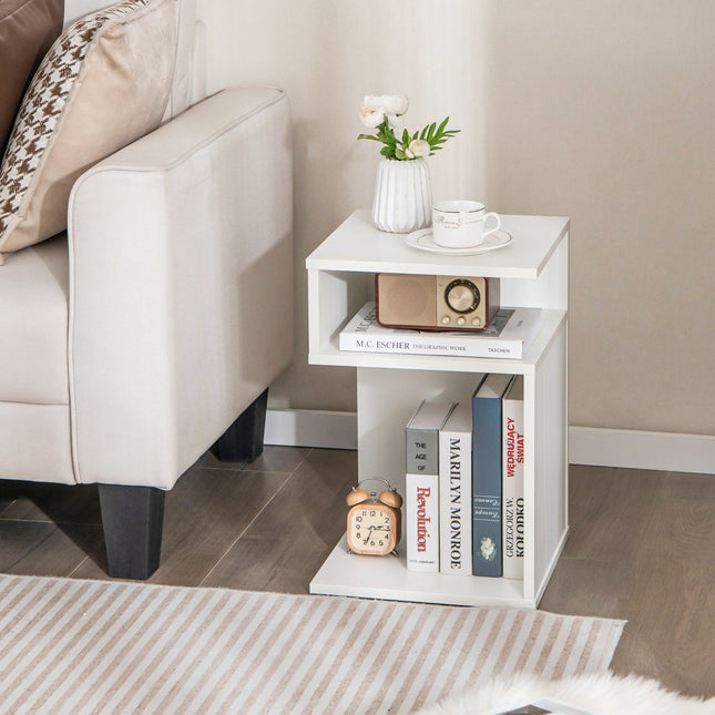 Table d'appoint en forme de S avec 2 compartiments ouverts table de chevet moderne 33 x 33 x 50 cm blanc