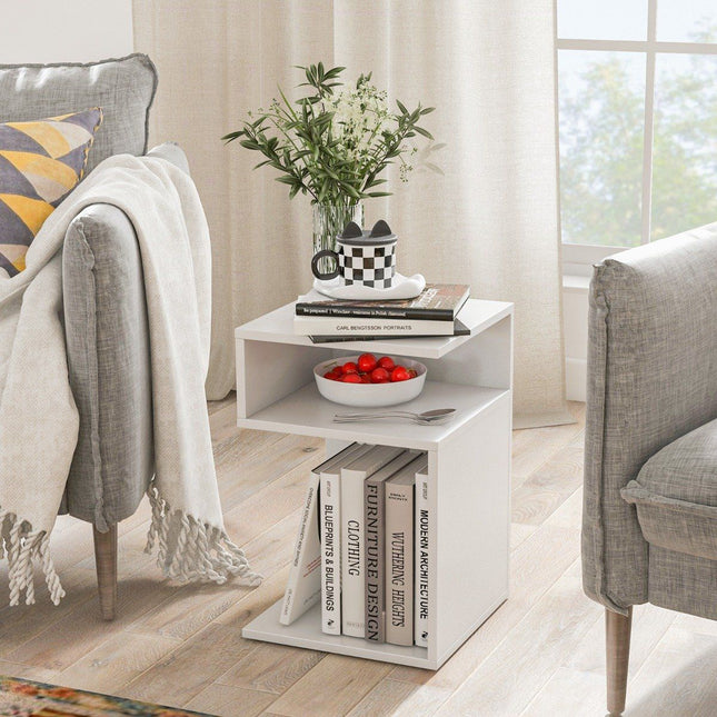 Table d'appoint en forme de S avec 2 compartiments ouverts table de chevet moderne 33 x 33 x 50 cm blanc