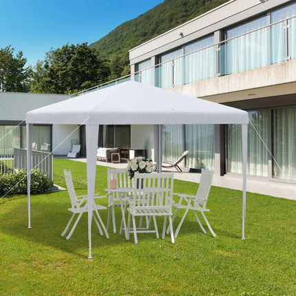 Tente De Fête Stable 2,7X2,7M Système De Clic Bâche Pe Cadre En Acier Blanc