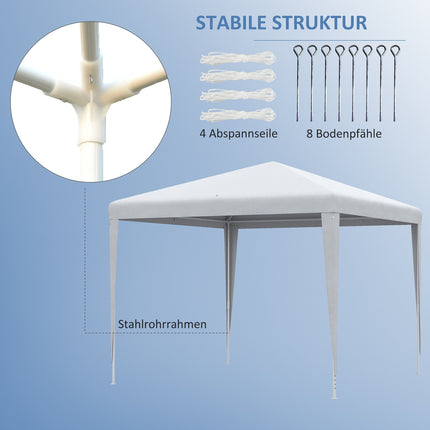 Tente De Fête Stable 2,7X2,7M Système De Clic Bâche Pe Cadre En Acier Blanc