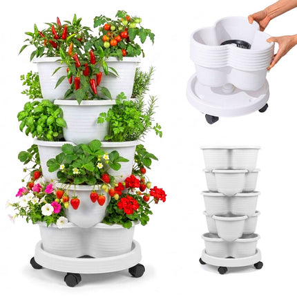 Tour à plantes empilable à 5 niveaux, 15 pots, drainage
