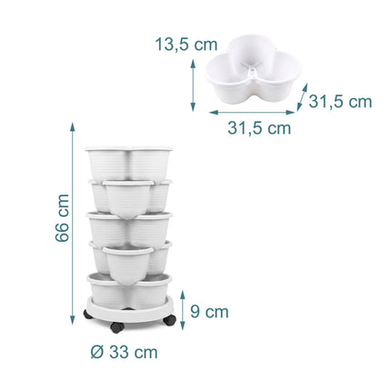 Tour à plantes empilable à 5 niveaux, 15 pots, drainage