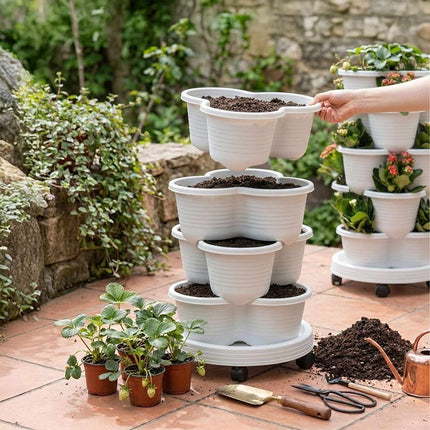 Tour à plantes empilable à 5 niveaux, 15 pots, drainage