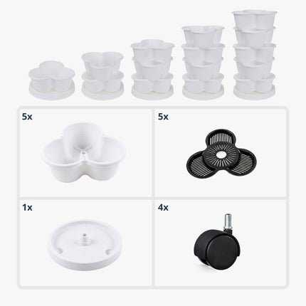Tour à plantes empilable à 5 niveaux, 15 pots, drainage