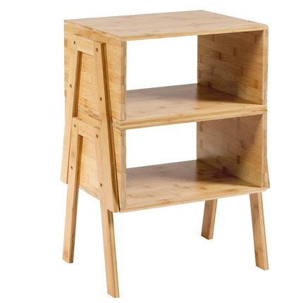 Ensemble de tables de chevet empilables en bambou avec étagère ouverte, 2 pièces