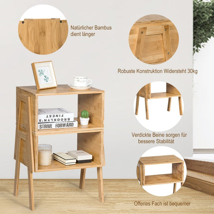 Ensemble de tables de chevet empilables en bambou avec étagère ouverte, 2 pièces