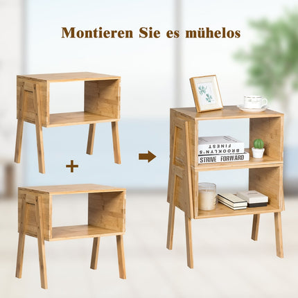 Ensemble de tables de chevet empilables en bambou avec étagère ouverte, 2 pièces