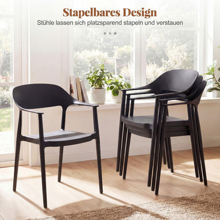 Stapelbare schwarze Esszimmerstühle 4er-Set, 150 kg Tragkraft