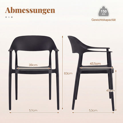 Stapelbare schwarze Esszimmerstühle 4er-Set, 150 kg Tragkraft