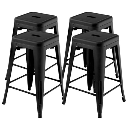 Ensemble de 4 tabourets de bar empilables en métal noir, 61 cm, capacité de charge 150 kg