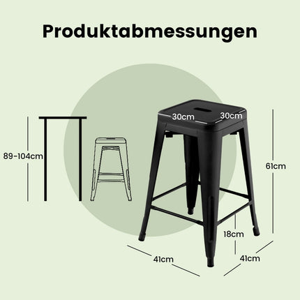 Ensemble de 4 tabourets de bar empilables en métal noir, 61 cm, capacité de charge 150 kg