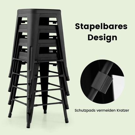 Ensemble de 4 tabourets de bar empilables en métal noir, 61 cm, capacité de charge 150 kg
