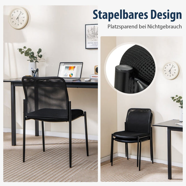 Stapelbare Konferenzstühle, 2er-Set, Schwarz, ohne Armlehnen