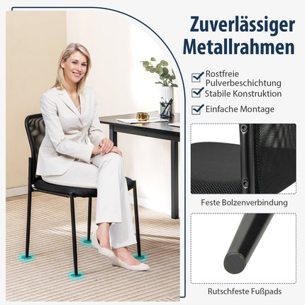 Stapelbare Konferenzstühle, 2er-Set, Schwarz, ohne Armlehnen