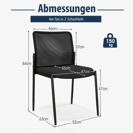 Stapelbare Konferenzstühle, 2er-Set, Schwarz, ohne Armlehnen